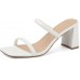 Women's Square Open Toe Heeled Sandals Two Strap Mules Slip On Block Chunky Mid Heels Sandals