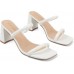 Women's Square Open Toe Heeled Sandals Two Strap Mules Slip On Block Chunky Mid Heels Sandals