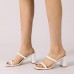 Women's Square Open Toe Heeled Sandals Two Strap Mules Slip On Block Chunky Mid Heels Sandals