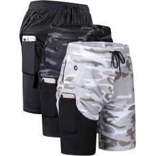 JWJ Mens 2 in 1 Running Shorts Quick Dry Gym Athletic Workout Shorts with Compression Liner