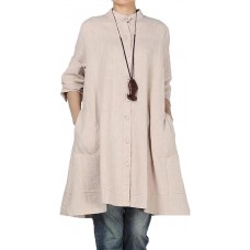 Minibee Women's Oversized Button Down Shirts Long Sleeve Cotton Linen Light Blouse Jacket With Pockets