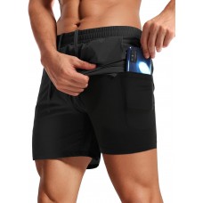 Aolesy Men's Workout Shorts with Liner - 5'' Quick Dry 2 in 1 Running Shorts Sports Athletic Gym Shorts with Zipper Pockets