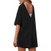 LTSCNRM Womens Tee Rompers One Piece Hot Shot Oversize Jumpsuit Overall Short Sleeve Back V Neck Athletic Workout Activewear