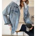LifeShe Women's denim jacket with hood oversized distressed jean jackets hoodie