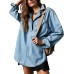Fazortev Women's Denim Pullover Casual Button V Neck Blouse Loose Fit Long Sleeve Jean Jacket With Pocket