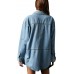 Fazortev Women's Denim Pullover Casual Button V Neck Blouse Loose Fit Long Sleeve Jean Jacket With Pocket