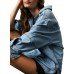 Fazortev Women's Denim Pullover Casual Button V Neck Blouse Loose Fit Long Sleeve Jean Jacket With Pocket