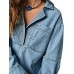 Fazortev Women's Denim Pullover Casual Button V Neck Blouse Loose Fit Long Sleeve Jean Jacket With Pocket