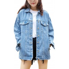 Gozoloma Women's Casual Loose Oversized Denim Jacket Long Sleeved Button Jean Jacket Coat Tops