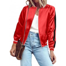 Zeagoo Women's Bomber Jacket Lightweight Zip Up Jacket Casual Striped Jacket Coat Outerwear Windbreaker with Pockets