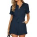 GRAPENT Women's Summer Short Sleeve Button Down Pockets Belted Jumpsuits Rompers