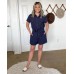 GRAPENT Women's Summer Short Sleeve Button Down Pockets Belted Jumpsuits Rompers