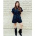 GRAPENT Women's Summer Short Sleeve Button Down Pockets Belted Jumpsuits Rompers