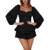 LYANER Women's Jumpsuit Lantern Long Sleeve Ruffle Layer Tie Mini Short Romper