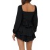 LYANER Women's Jumpsuit Lantern Long Sleeve Ruffle Layer Tie Mini Short Romper