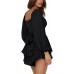 LYANER Women's Jumpsuit Lantern Long Sleeve Ruffle Layer Tie Mini Short Romper