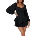 LYANER Women's Jumpsuit Lantern Long Sleeve Ruffle Layer Tie Mini Short Romper