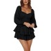 LYANER Women's Jumpsuit Lantern Long Sleeve Ruffle Layer Tie Mini Short Romper