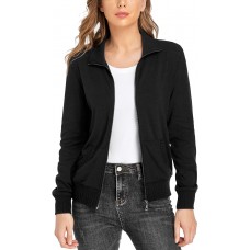 andy & natalie Women's Stand Collar Zip up Long Sleeve Jacket with Pockets Running Sweatshirts Jackets