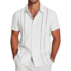 COOFANDY Men's Cuban Guayabera Shirt Short Sleeve Button Down Shirts Casual Summer Beach Linen Shirts