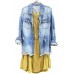 Womens Denim Ripped Distressed Button Down Mid Long Casual Jean Jackets