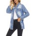Womens Denim Ripped Distressed Button Down Mid Long Casual Jean Jackets