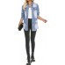 Womens Denim Ripped Distressed Button Down Mid Long Casual Jean Jackets