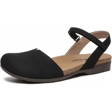 Athlefit Women's Closed Toe Sandals Comfort Cork Footbed Arch Support Flat Sandals
