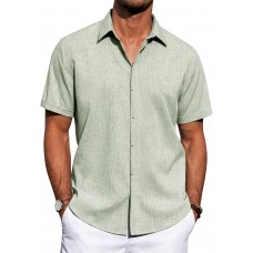 J.VER Men's Cotton Linen Short Sleeve Shirts Casual Button Down Shirt for Men Beach Summer Vacation Wedding Tops
