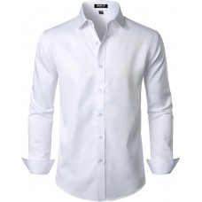 Men's Stretch Wrinkle Free Dress Shirts Formal Prom Wedding Slim Fit Long Sleeve Button Down Shirt