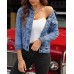 luvamia Women's Basic Button Down Stretch Fitted Long Sleeves Denim Jean Jacket