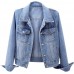 Ladyful Women's Bride Casual Jean Jacket Distressed Ripped Denim Jacket Coat with Pockets