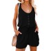 Mafulus Womens Summer Scoop Neck Button Down Sleeveless Jumpsuit Rompers Adjustable Waist Short with Pockets