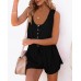 Mafulus Womens Summer Scoop Neck Button Down Sleeveless Jumpsuit Rompers Adjustable Waist Short with Pockets