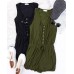 Mafulus Womens Summer Scoop Neck Button Down Sleeveless Jumpsuit Rompers Adjustable Waist Short with Pockets