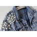 Kedera Women's Jean Jacket Embroidered Rivet Pearl Short Denim Jacket Coat