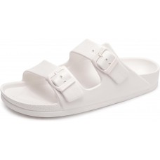 FUNKYMONKEY Women's Comfort Slides Double Buckle Adjustable EVA Flat Sandals