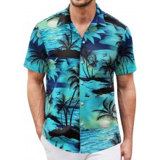 Hawaiian Shirt for Men Sleeves Printed Casual Button Down Summer Beach Dress Shirts