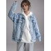 LifeShe Oversized Denim Jacket Women Boyfriend Long Jean Jacket Fall Loose Shacket Trucker Coats