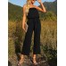 ZESICA Women's Casual Off Shoulder Solid Color Strapless Belted Wide Leg Jumpsuit Romper