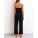 ZESICA Women's Casual Off Shoulder Solid Color Strapless Belted Wide Leg Jumpsuit Romper