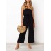 ZESICA Women's Casual Off Shoulder Solid Color Strapless Belted Wide Leg Jumpsuit Romper
