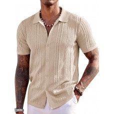 COOFANDY Men's Knit Shirts Short Sleeve Button Down Polo Shirt Fashion Casual Summer Beach Shirts