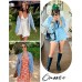 Omoone Women's Oversized Mid Long Denim Jacket Jean Biker Coat