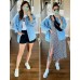 Omoone Women's Oversized Mid Long Denim Jacket Jean Biker Coat