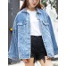 Omoone Women's Oversized Mid Long Denim Jacket Jean Biker Coat
