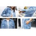 Omoone Women's Oversized Mid Long Denim Jacket Jean Biker Coat