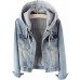 LifeShe Women's Casual Detachable Hoodie Denim Jacket