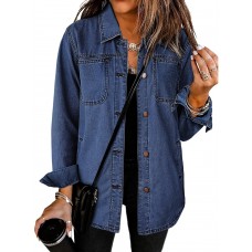 luvamia Denim Jackets for Women Trendy Long Sleeve Button Down Shirt Jacket Jean Shacket with Pocket Western Work Jacket