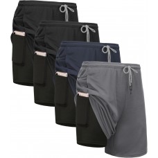 1/3/4 Pack Mens 2 in 1 Running Workout Shorts with Liner,Gym Athletic Quick Dry Sport Shorts with Pockets